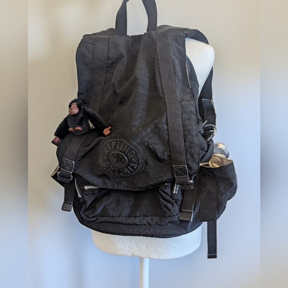 Kipling Black Nylon Medium Backpack Rucksack W/ M… - image 6